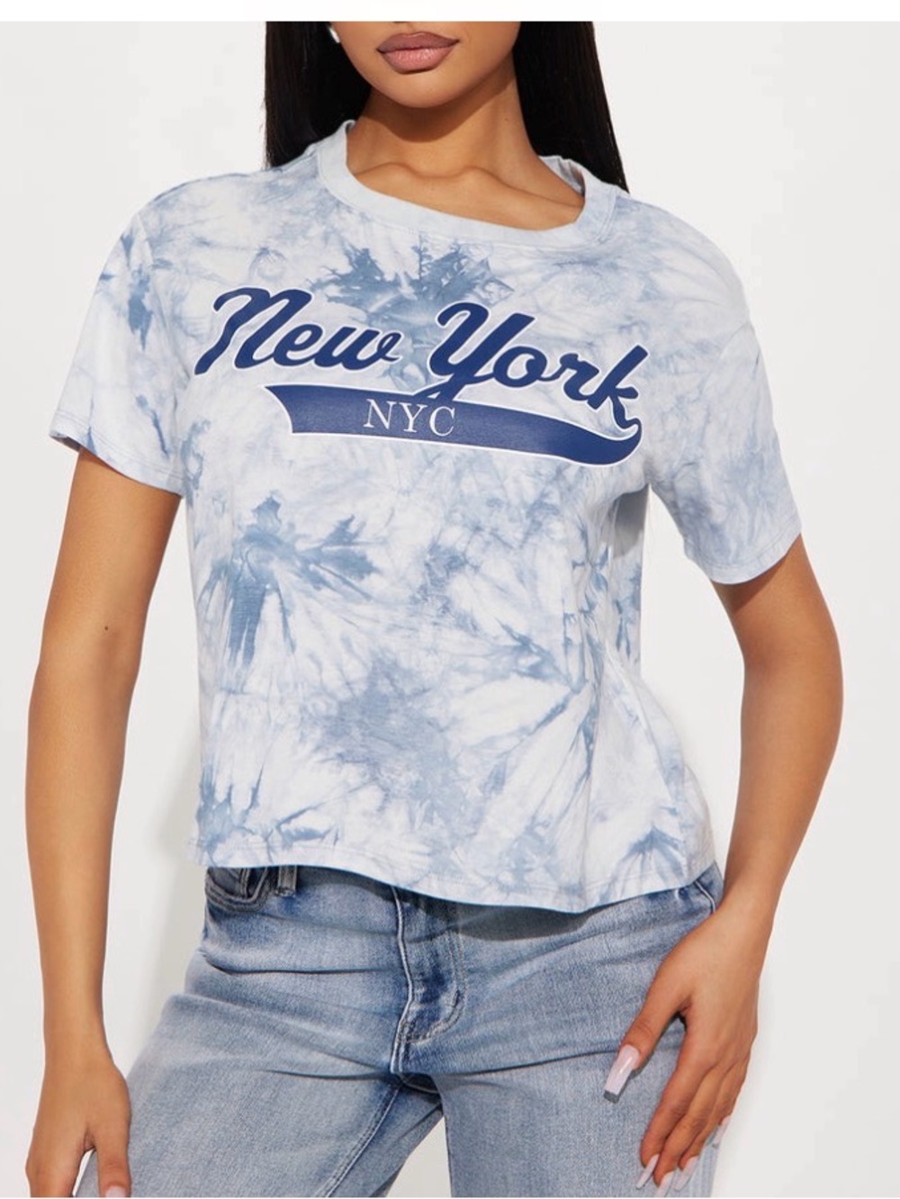 Women's Blue Tie-Dye 'New York NYC' Short Sleeve Crew Tee